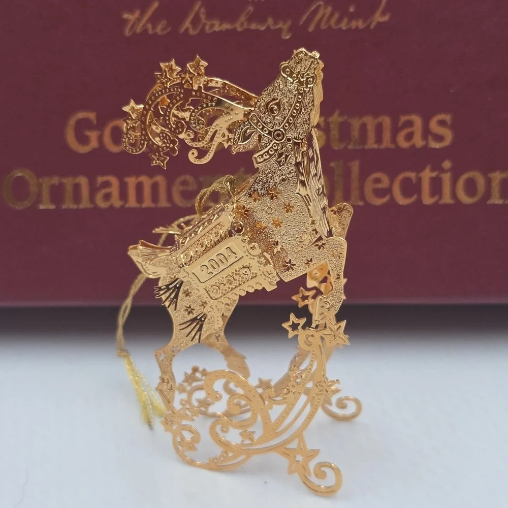 2004 Danbury Mint 23KT Gold Plated Christmas Ornament Collection Set12 Box 3D
